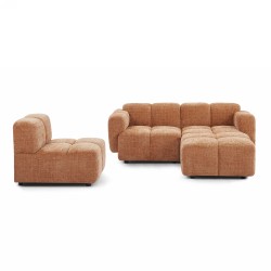 Divano ad angolo modulare ALENO a 4 posti in tessuto velluto testurizzato color terracotta