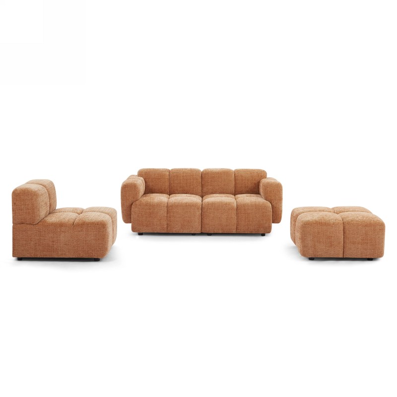Divano ad angolo modulare ALENO a 4 posti in tessuto velluto testurizzato color terracotta