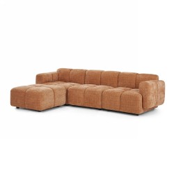 Divano ad angolo modulare ALENO a 4 posti in tessuto velluto testurizzato color terracotta