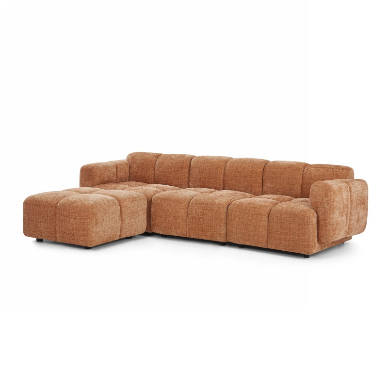 Divano ad angolo modulare ALENO a 4 posti in tessuto velluto testurizzato color terracotta
