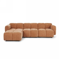 Divano ad angolo modulare ALENO a 4 posti in tessuto velluto testurizzato color terracotta