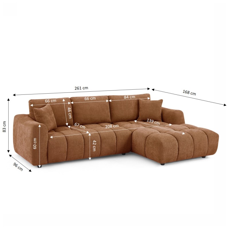 Canapé d'angle droit fixe KEREA 4 places tissu chenille terracotta
