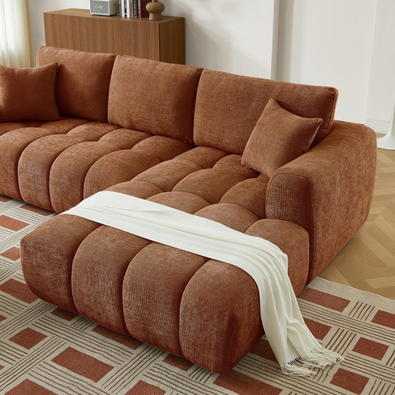 Canapé d'angle droit fixe KEREA 4 places tissu chenille terracotta