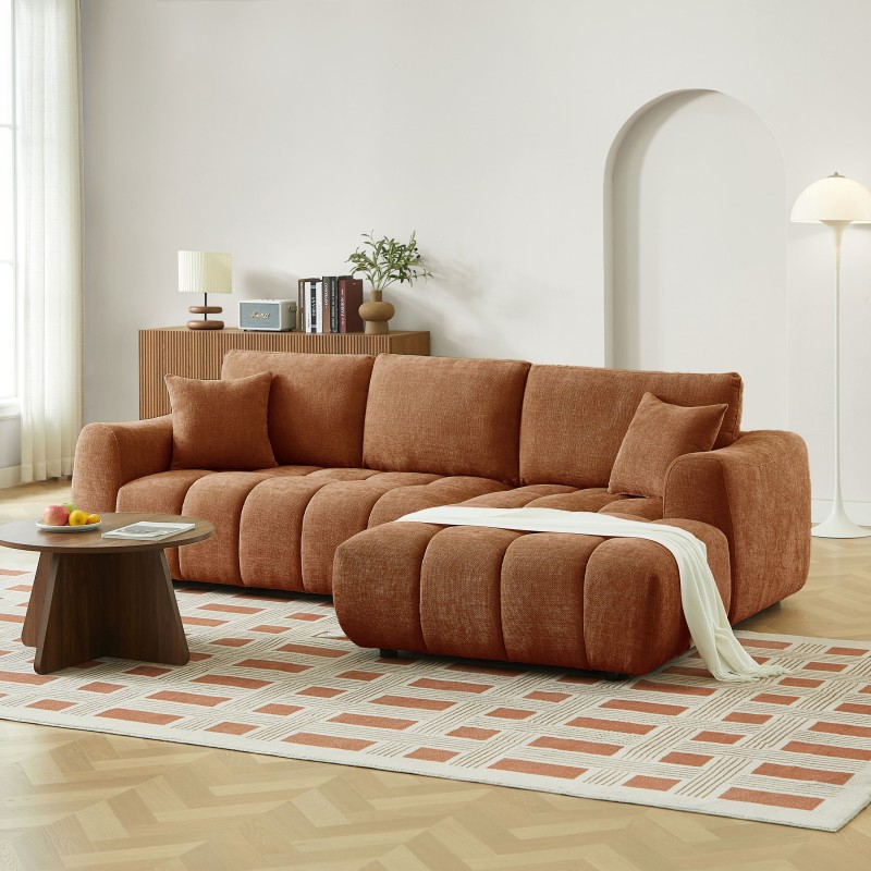 Canapé d'angle droit fixe KEREA 4 places tissu chenille terracotta