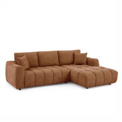 Canapé d'angle droit fixe KEREA 4 places tissu chenille terracotta