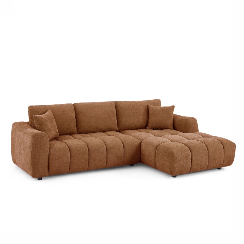 Canapé d'angle droit fixe KEREA 4 places tissu chenille terracotta
