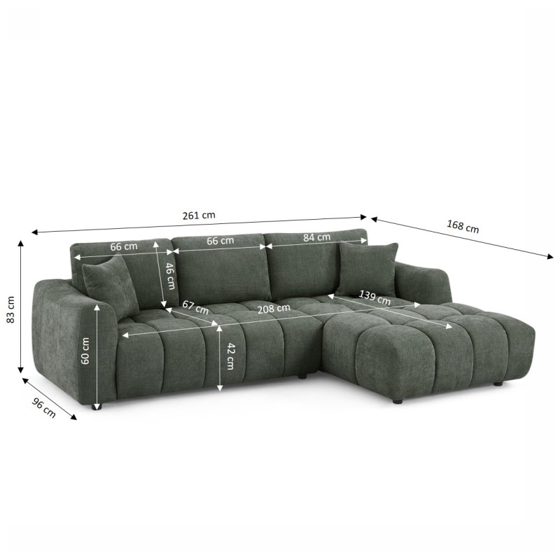 Canapé d'angle droit fixe KEREA 4 places tissu chenille vert