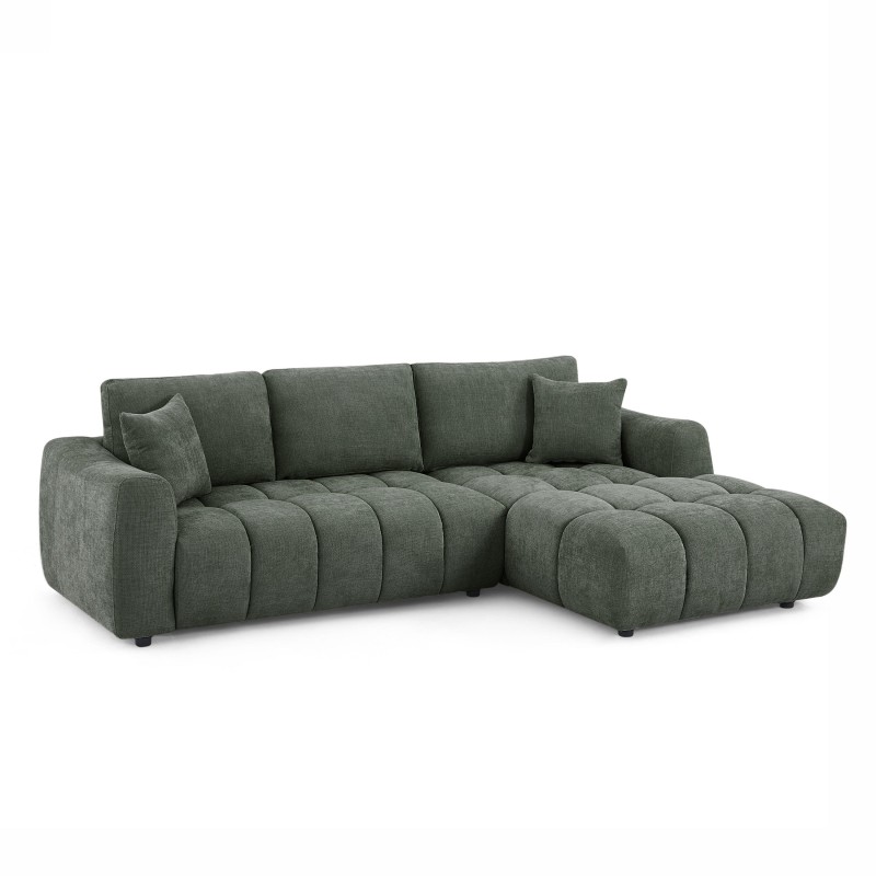 Canapé d'angle droit fixe KEREA 4 places tissu chenille vert