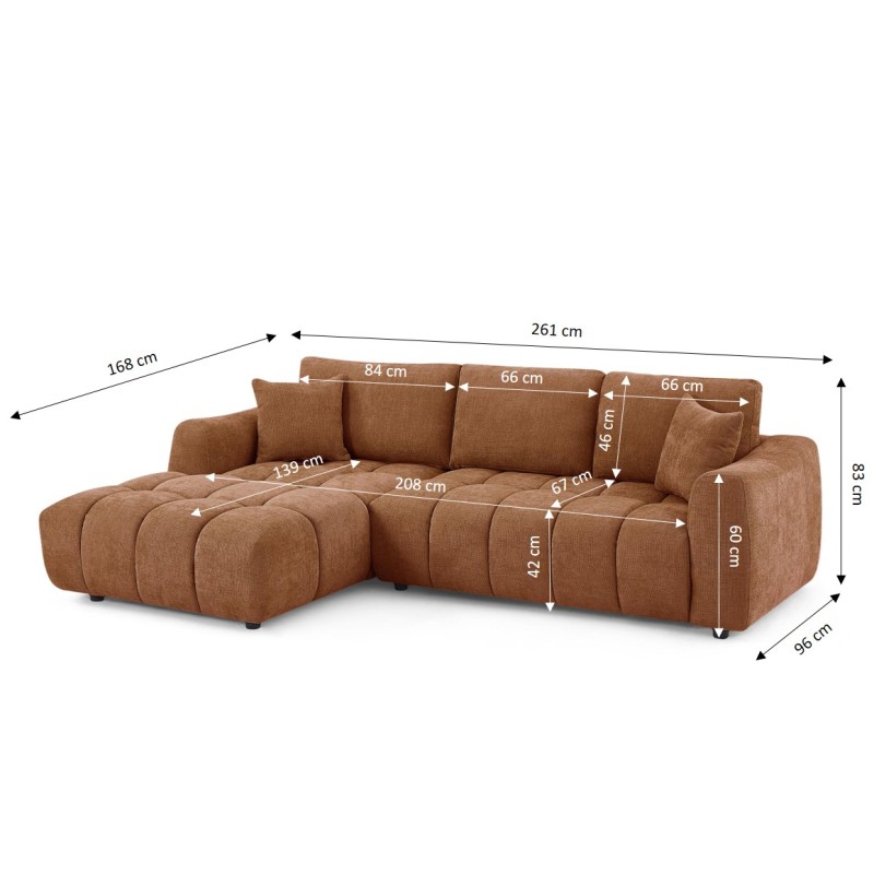 Canapé d'angle gauche fixe KEREA 4 places tissu chenille terracotta