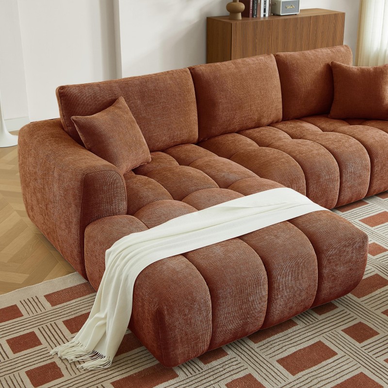 Canapé d'angle gauche fixe KEREA 4 places tissu chenille terracotta