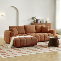 Canapé d'angle gauche fixe KEREA 4 places tissu chenille terracotta