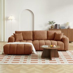 Canapé d'angle gauche fixe KEREA 4 places tissu chenille terracotta