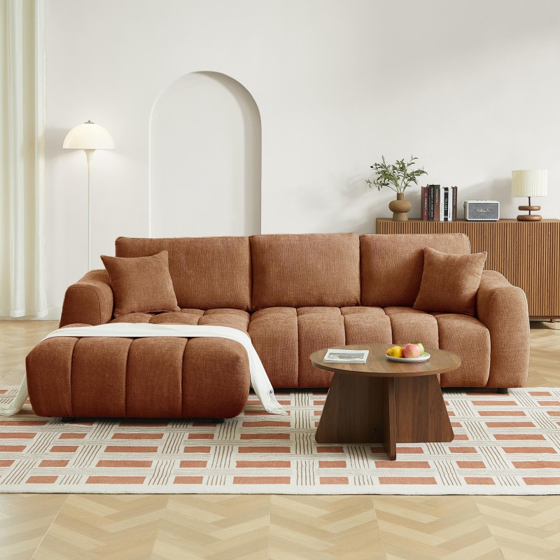 Canapé d'angle gauche fixe KEREA 4 places tissu chenille terracotta