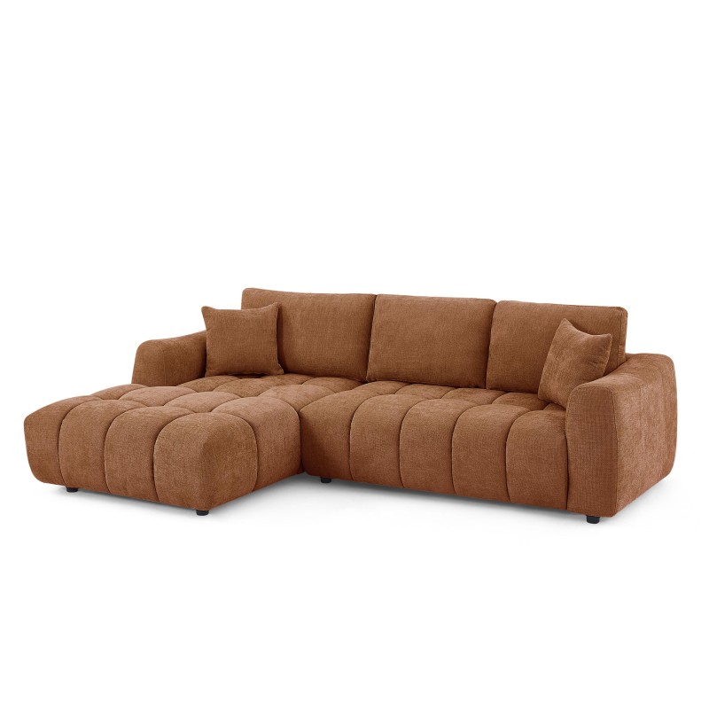 Canapé d'angle gauche fixe KEREA 4 places tissu chenille terracotta
