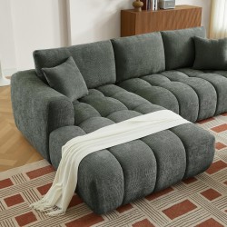 Feste linkes Ecksofa KEREA, 4-Sitzer, grüner Chenille-Stoff