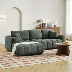 Feste linkes Ecksofa KEREA, 4-Sitzer, grüner Chenille-Stoff