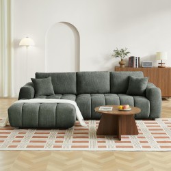Feste linkes Ecksofa KEREA, 4-Sitzer, grüner Chenille-Stoff