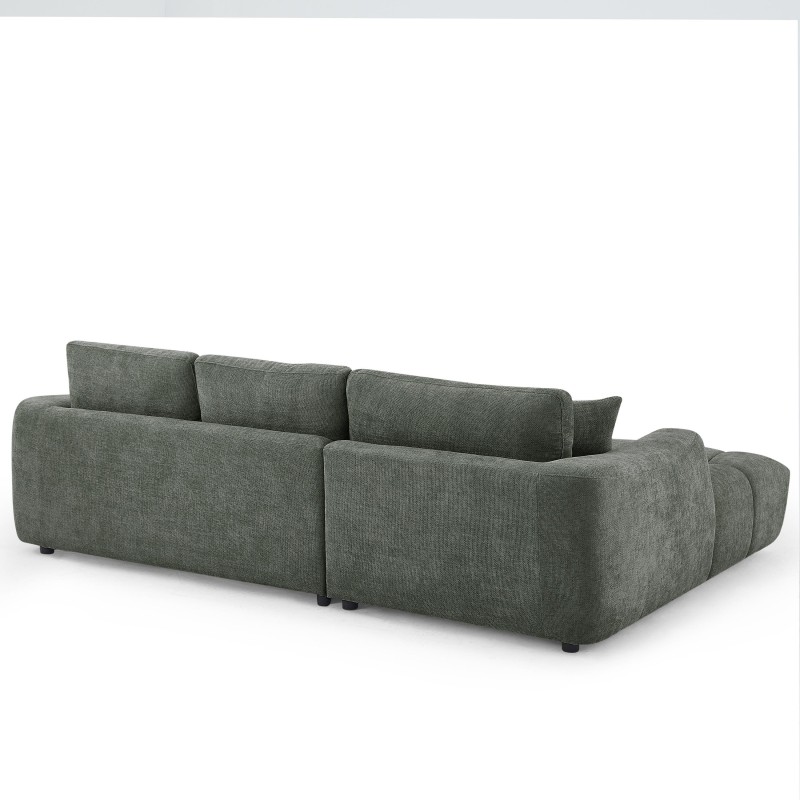 Feste linkes Ecksofa KEREA, 4-Sitzer, grüner Chenille-Stoff