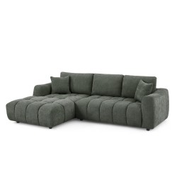 Feste linkes Ecksofa KEREA, 4-Sitzer, grüner Chenille-Stoff
