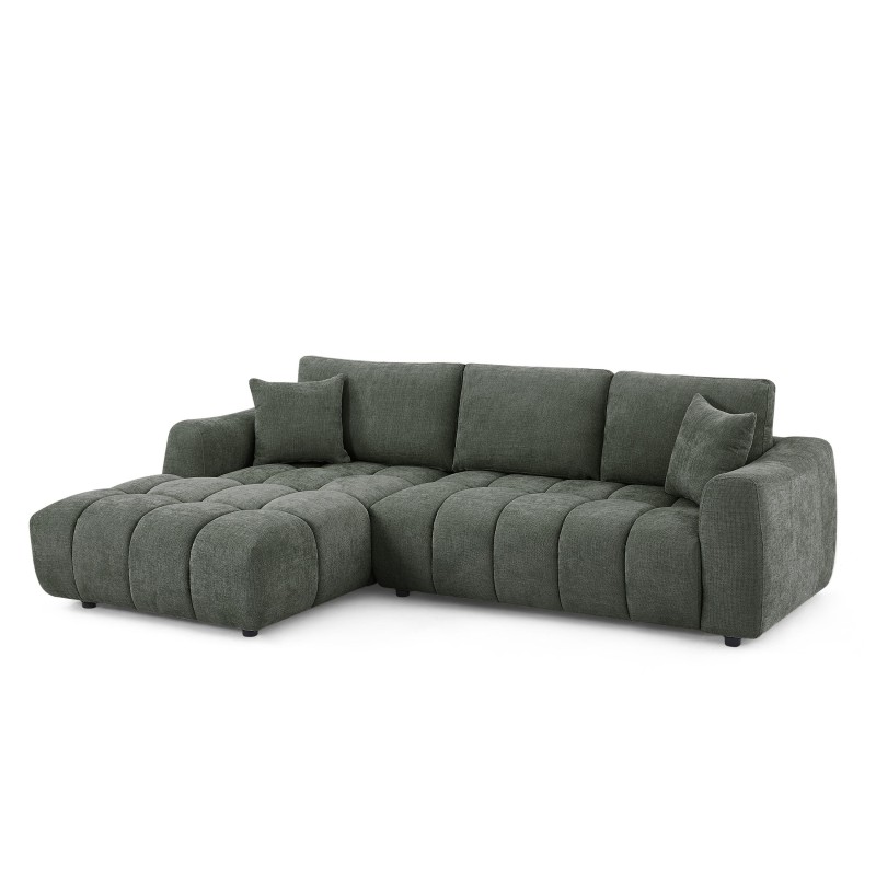 Feste linkes Ecksofa KEREA, 4-Sitzer, grüner Chenille-Stoff