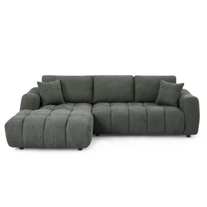 Feste linkes Ecksofa KEREA, 4-Sitzer, grüner Chenille-Stoff