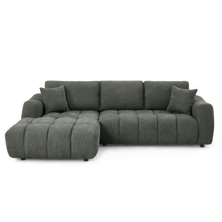 Feste linkes Ecksofa KEREA, 4-Sitzer, grüner Chenille-Stoff