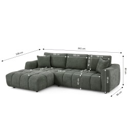 Feste linkes Ecksofa KEREA, 4-Sitzer, grüner Chenille-Stoff