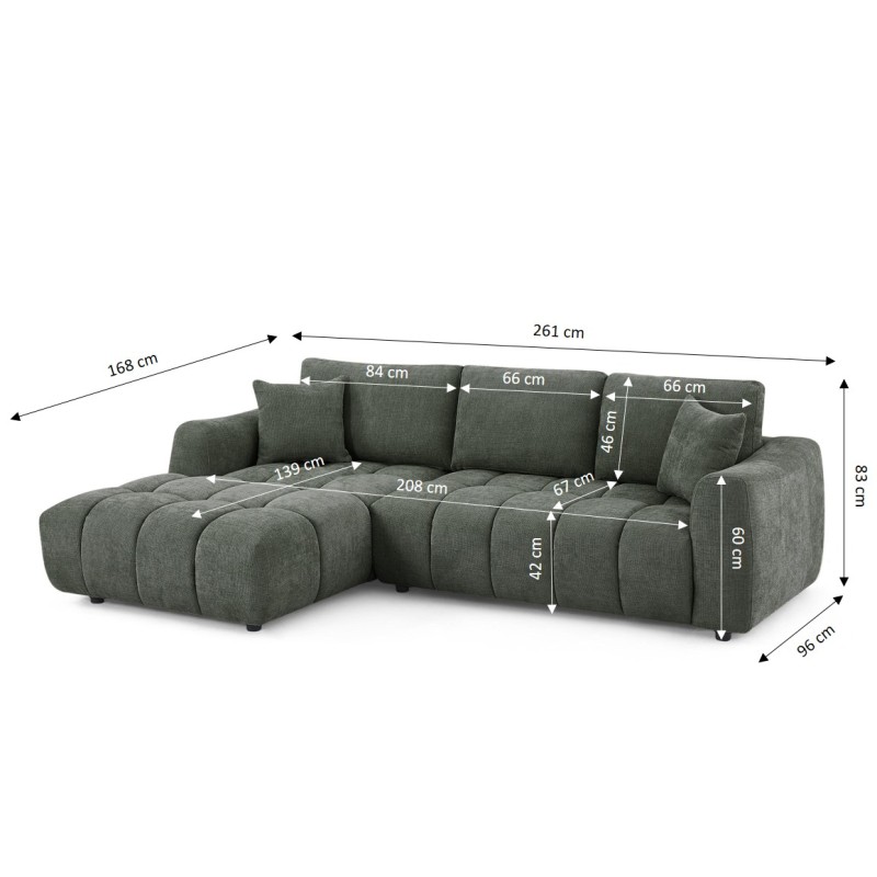 Feste linkes Ecksofa KEREA, 4-Sitzer, grüner Chenille-Stoff