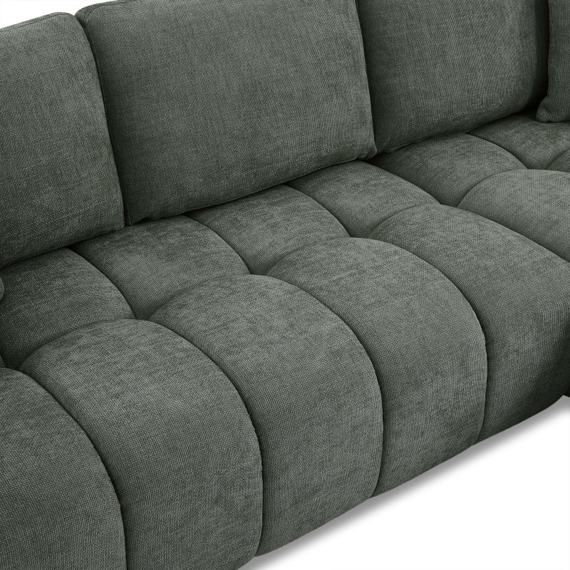 Feste linkes Ecksofa KEREA, 4-Sitzer, grüner Chenille-Stoff