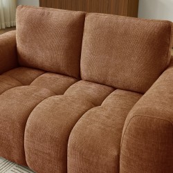 Canapé droit fixe KEREA 2 places tissu chenille terracotta