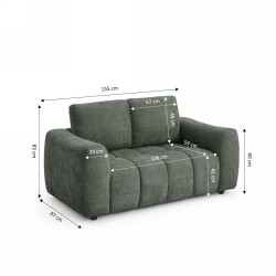 Canapé droit fixe KEREA 2 places tissu chenille vert