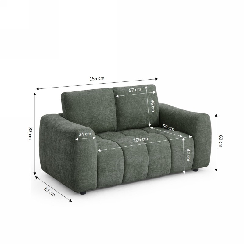 Canapé droit fixe KEREA 2 places tissu chenille vert