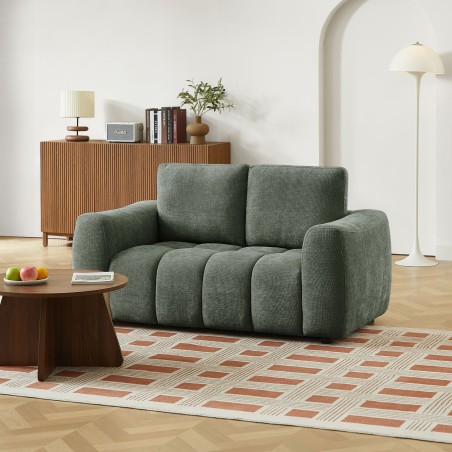 Canapé droit fixe KEREA 2 places tissu chenille vert