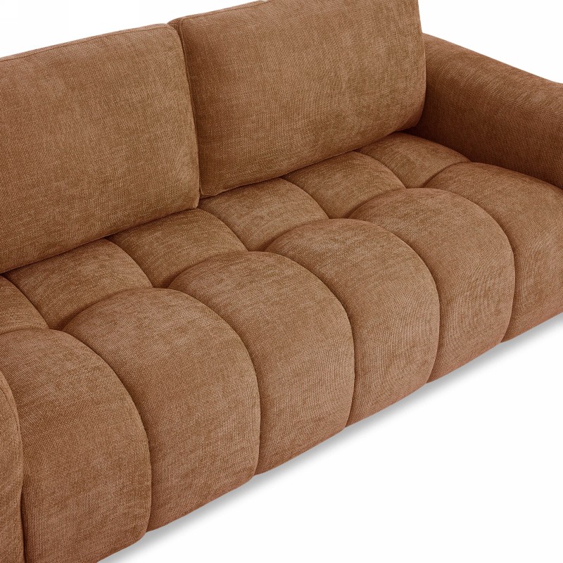 Canapé droit fixe KEREA 3 places tissu chenille terracotta