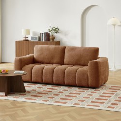 Canapé droit fixe KEREA 3 places tissu chenille terracotta