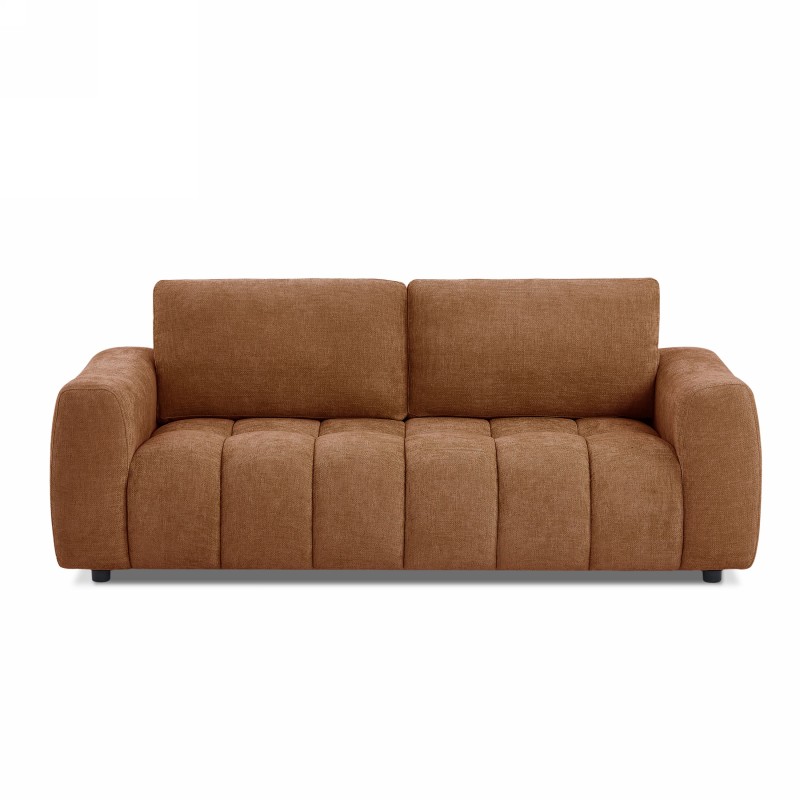 Canapé droit fixe KEREA 3 places tissu chenille terracotta