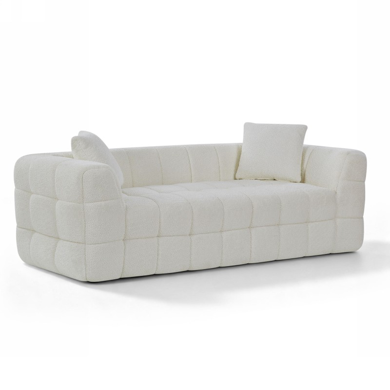 Canapé droit compressé JUPA 3 places tissu bouclette beige