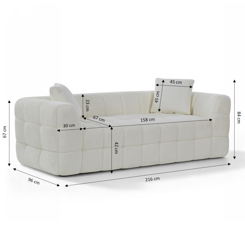 Canapé droit compressé JUPA 3 places tissu bouclette beige