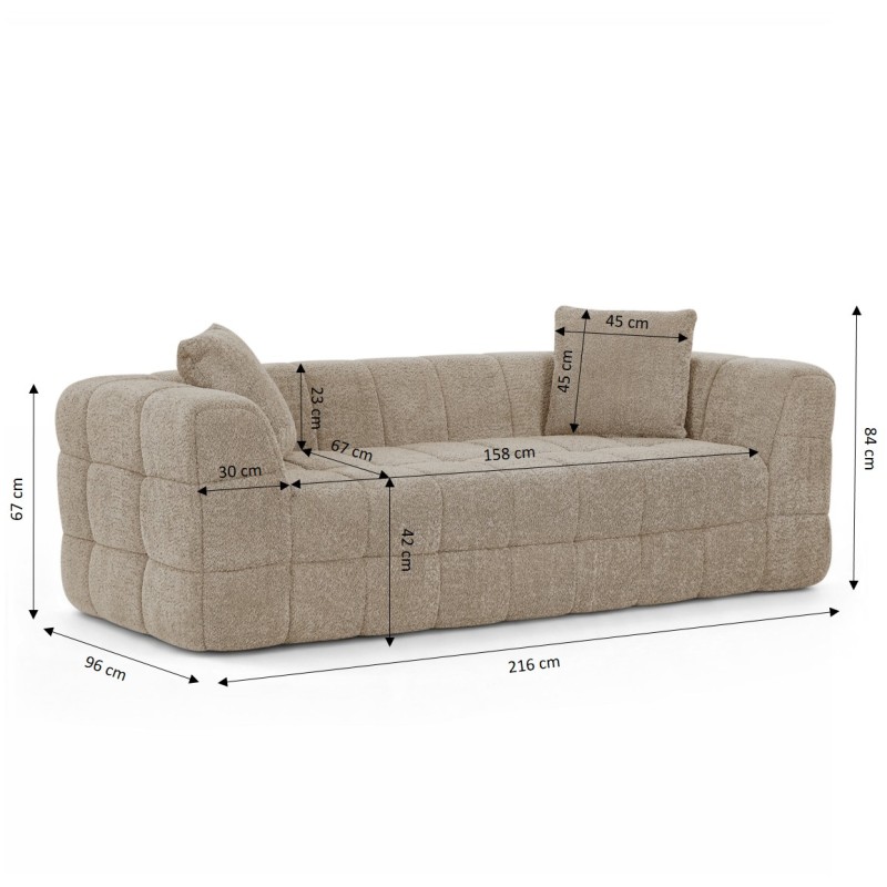 3-Sitzer-Sofa JUPA in komprimierter Ausführung, Bouclé-Stoff in Taupe