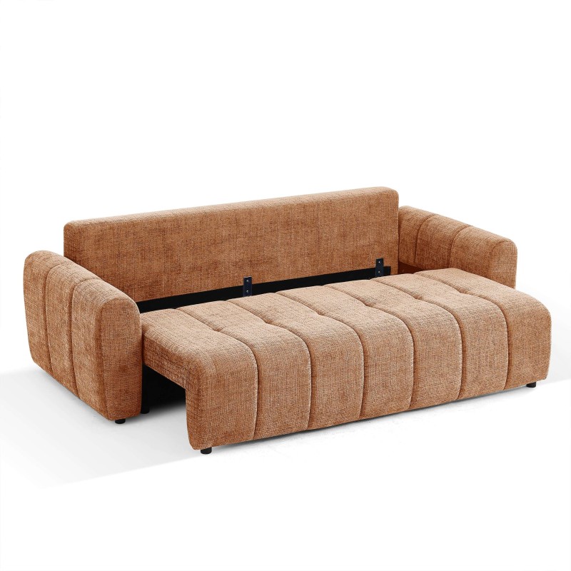 Canapé droit convertible JONEA 3 places tissu texturé terracotta