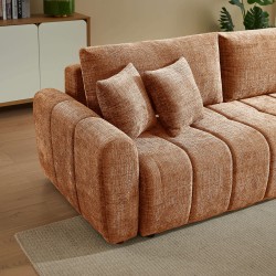 Canapé droit convertible JONEA 3 places tissu texturé terracotta