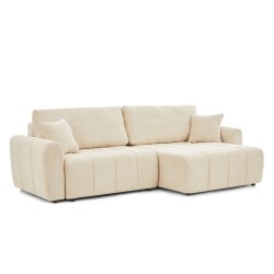 Divano ad angolo trasformabile e reversibile JONEA a 4 posti in tessuto testurizzato beige