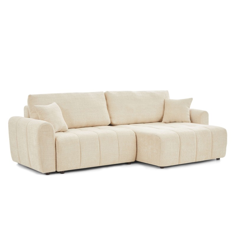 Divano ad angolo trasformabile e reversibile JONEA a 4 posti in tessuto testurizzato beige
