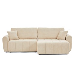 Divano ad angolo trasformabile e reversibile JONEA a 4 posti in tessuto testurizzato beige
