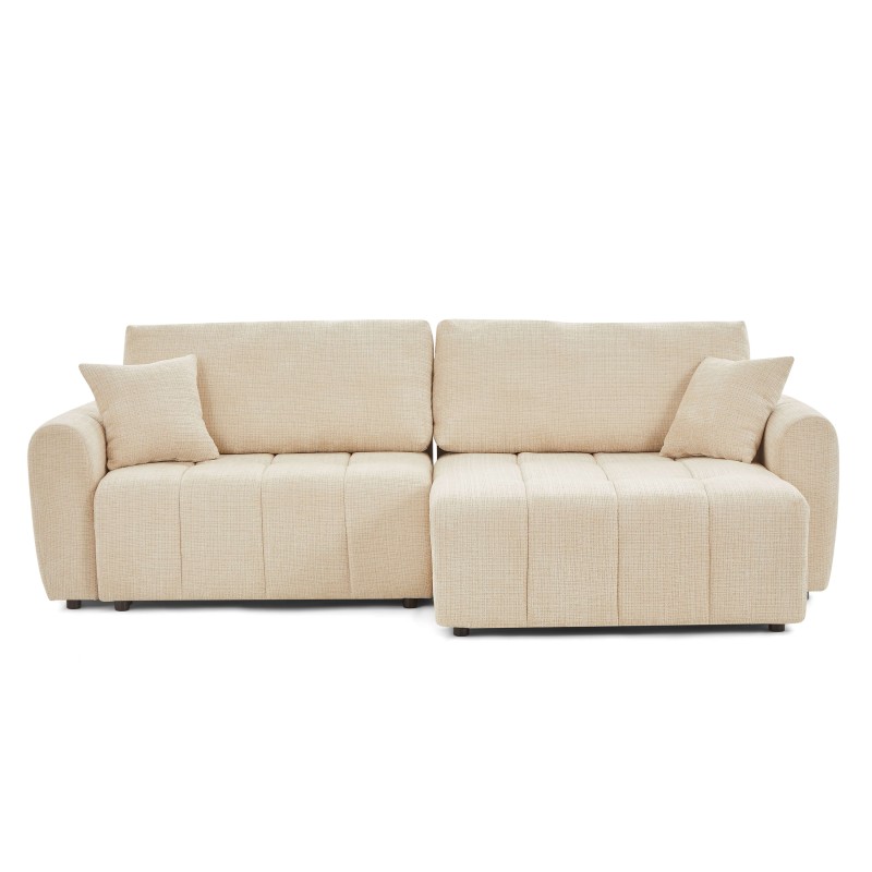 Divano ad angolo trasformabile e reversibile JONEA a 4 posti in tessuto testurizzato beige
