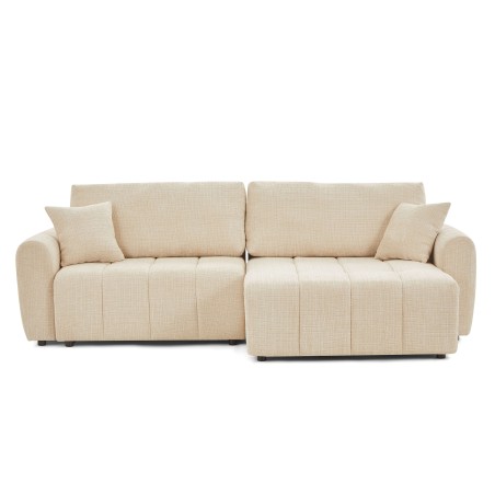 Canapé d'angle convertible et réversible JONEA 4 places tissu texturé beige