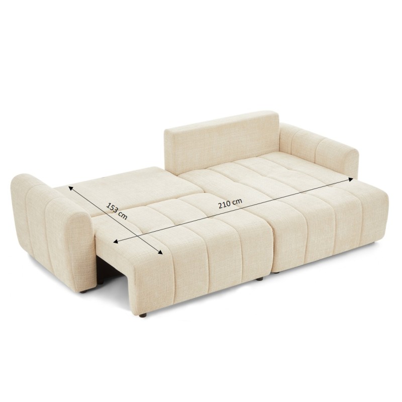 Divano ad angolo trasformabile e reversibile JONEA a 4 posti in tessuto testurizzato beige