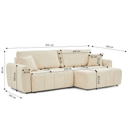 Divano ad angolo trasformabile e reversibile JONEA a 4 posti in tessuto testurizzato beige