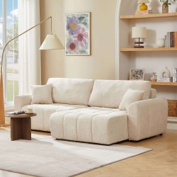 Divano ad angolo trasformabile e reversibile JONEA a 4 posti in tessuto testurizzato beige