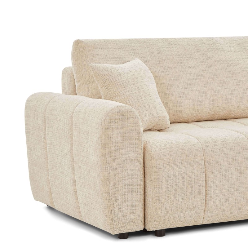 Divano ad angolo trasformabile e reversibile JONEA a 4 posti in tessuto testurizzato beige